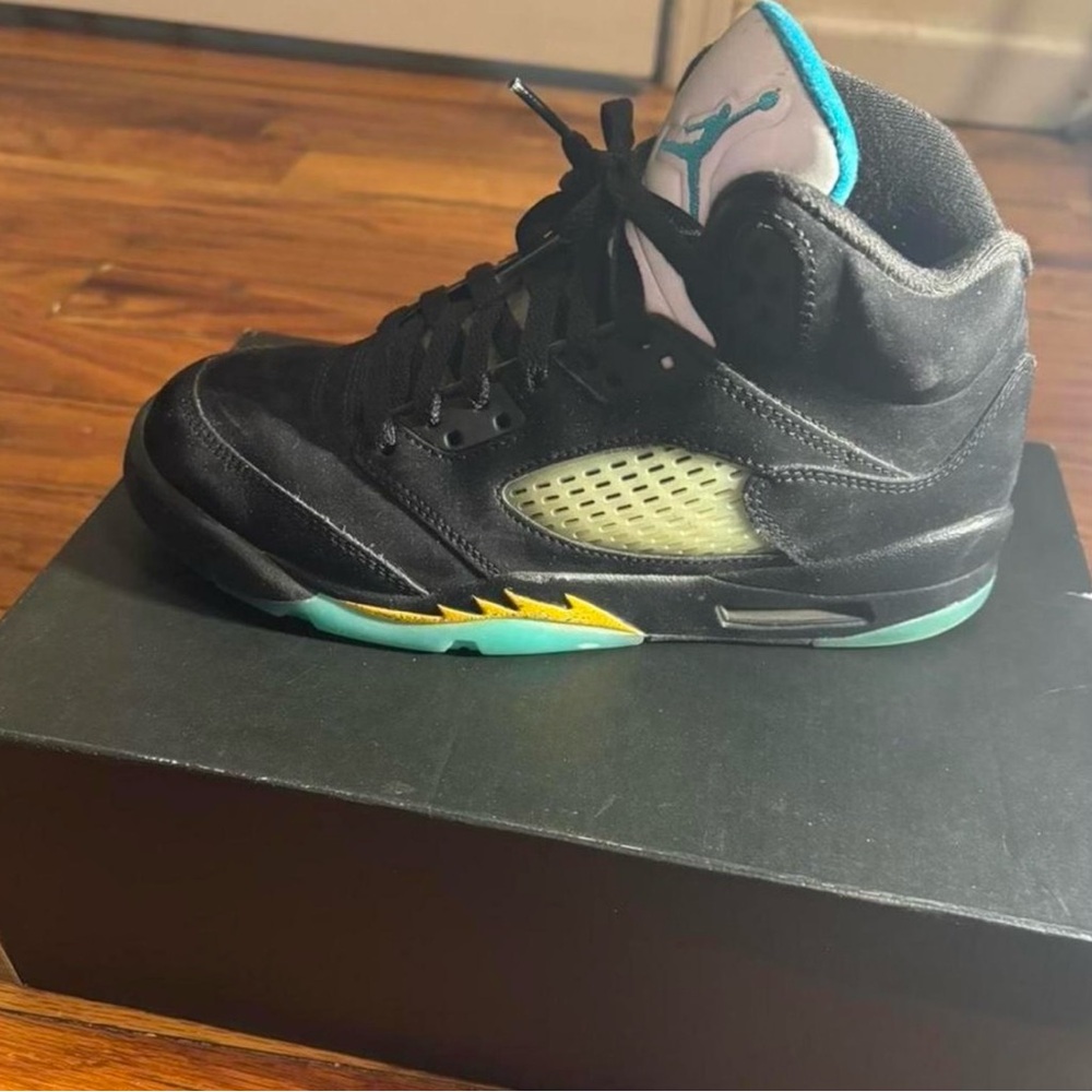 Jordan Air 5 Retro Black and Aquatone Sneakers